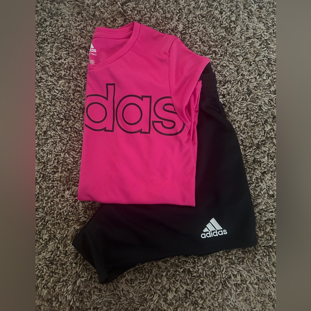 Adidas Pink Tee and Black Shorts Set